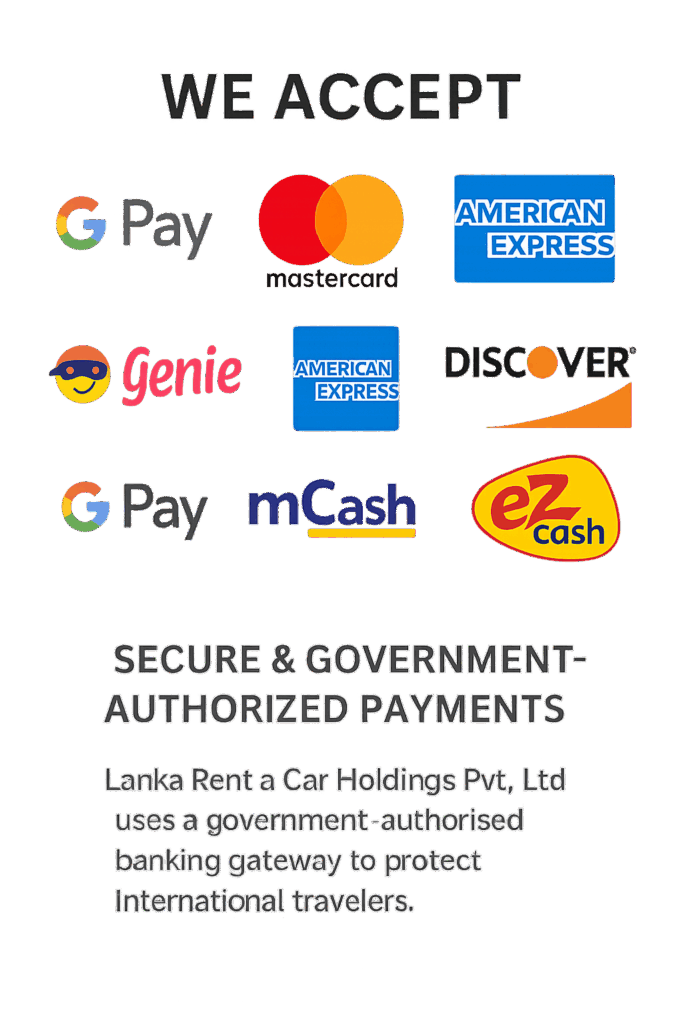 Lanka Rent a Car Payment Gateway Partners