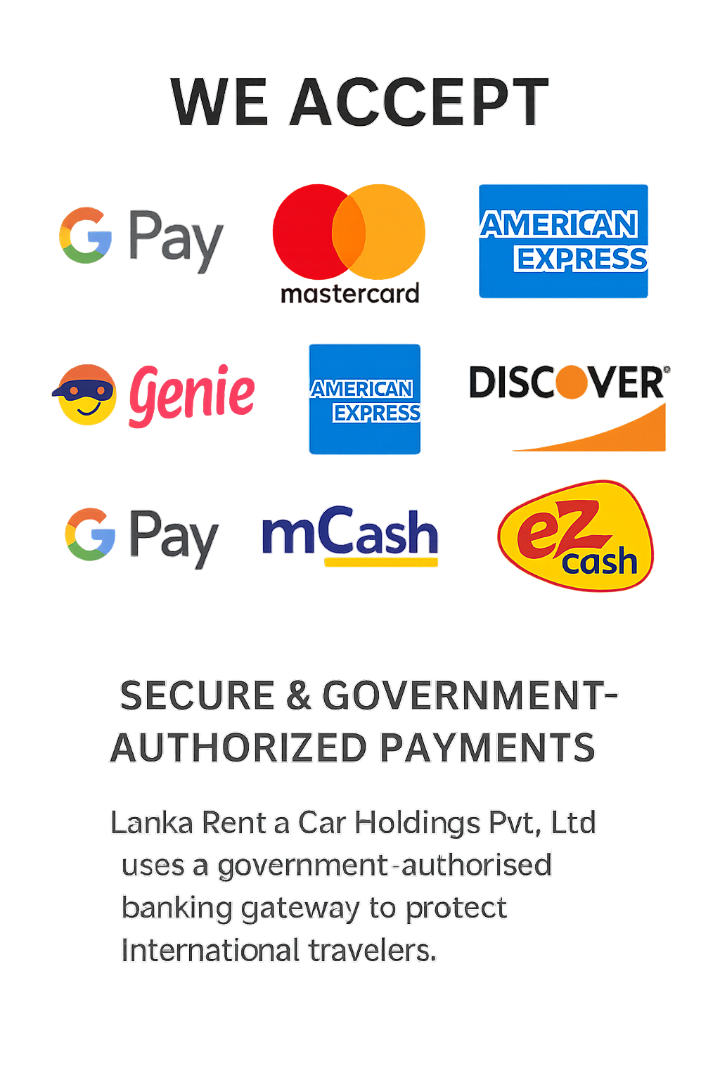 Lanka Rent a Car Payment Gateway Partners
